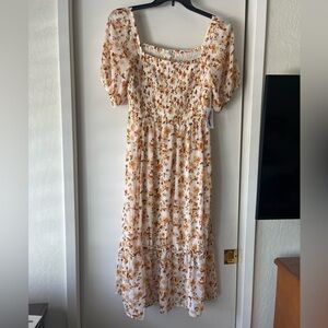Jessica Simpson Orange and Cream Maxi Dress with Puff Sleeves